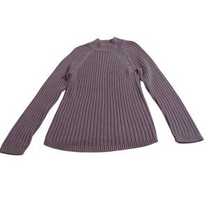 Talbots Ribbed Mock Neck Purple Knit Sweater Women Size L Button Accent Chunky